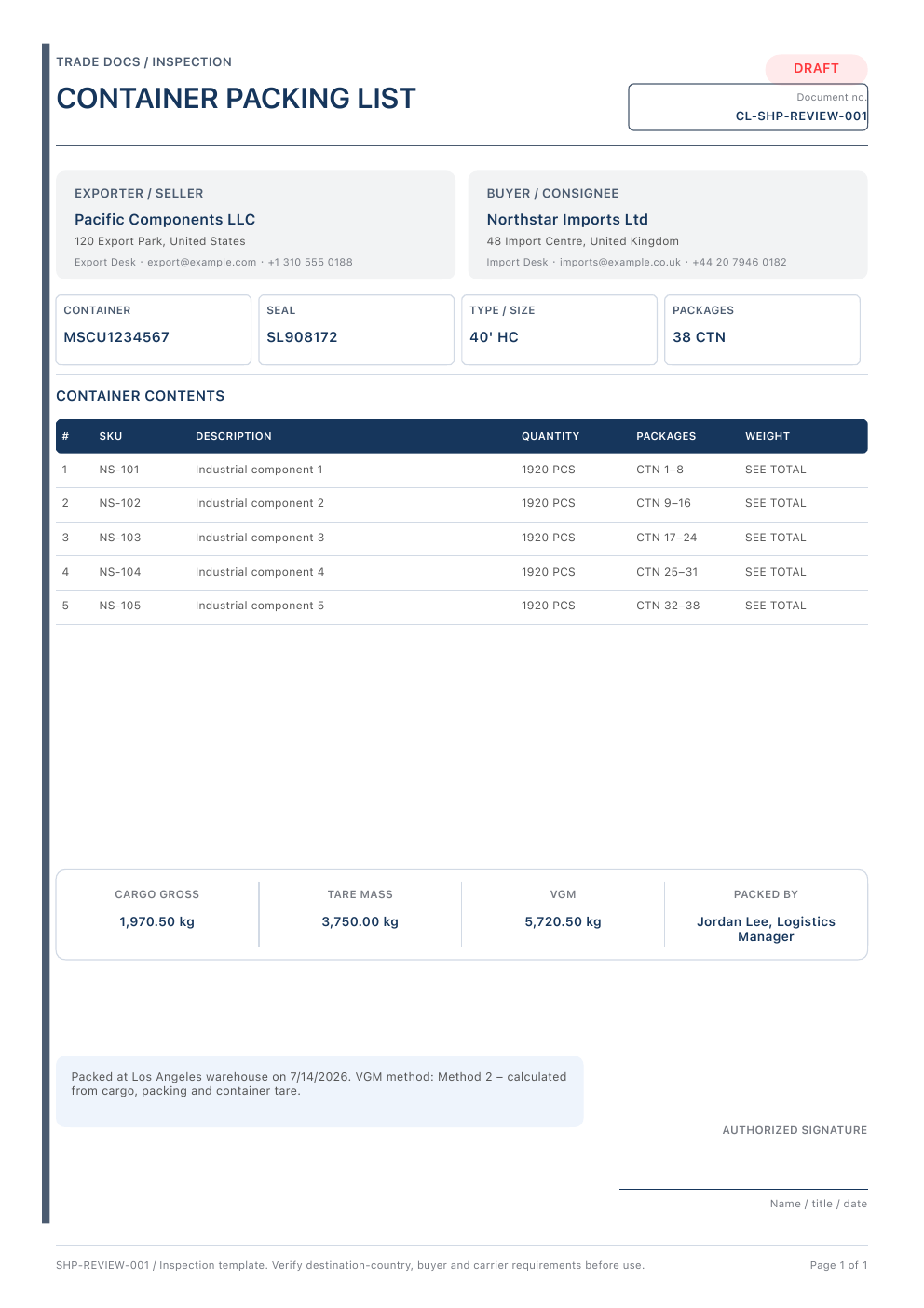 Container List template preview
